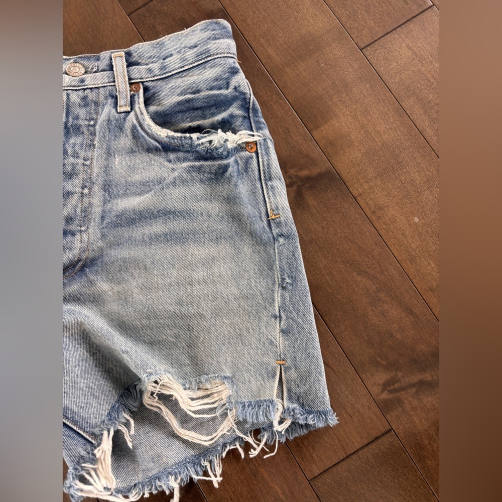 Agolde Blue Distressed Jean Shorts - Picture 6 of 6